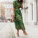 Boho Print A-Line Midi Dress in Green