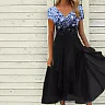Layered Chiffon Midi Dress, Printed Two-Tone Bodice