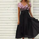 Layered Chiffon Midi Dress in Pink/Black