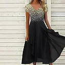 Layered Chiffon Midi Dress in Gold/Black