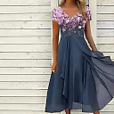 Layered Chiffon Midi Dress in Pink/Blue