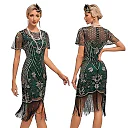 1920s Sequin Fringe Flapper Dress in Green