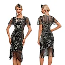 1920s Sequin Fringe Flapper Dress in Black/Gold