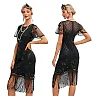 1920s Sequin Fringe Flapper Dress, Sheer Sleeves