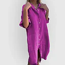 Band Collar Shirt Dress in Magenta