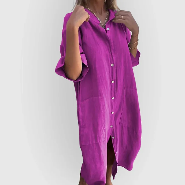 Band Collar Shirt Dress in Dark Gray