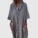 Band Collar Shirt Dress in Dark Gray