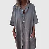 Band Collar Shirt Dress, Elbow Sleeves and Pockets