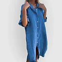 Band Collar Shirt Dress in Blue
