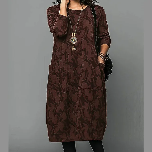 Leaf Print Knit Midi Dress in Green