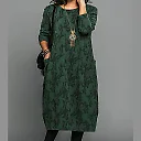 Leaf Print Knit Midi Dress in Green