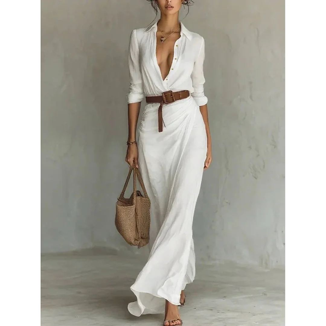 Belted Wrap Maxi Dress in White