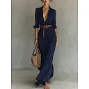Belted Wrap Maxi Dress in Navy Blue