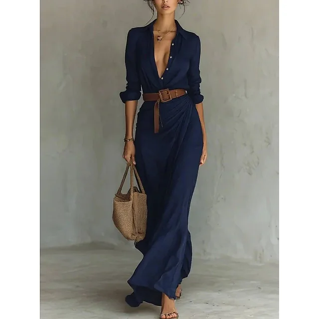 Belted Wrap Maxi Dress in Khaki