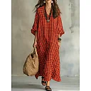 Check Print V-Neck Maxi Dress in Orange