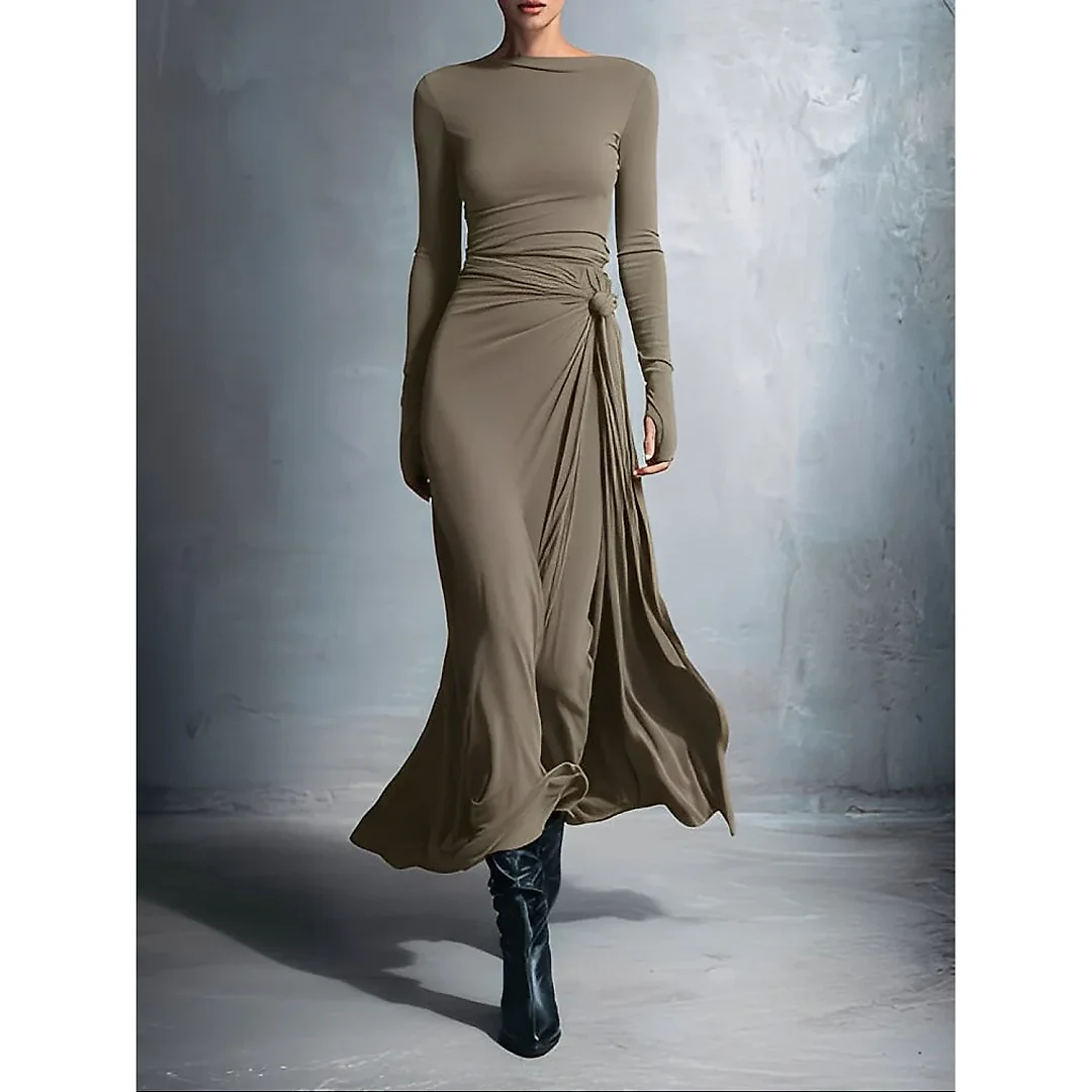 Draped Maxi Dress in Khaki