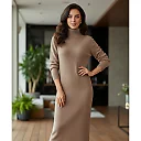 Turtleneck Sweater Midi Dress in Mocha