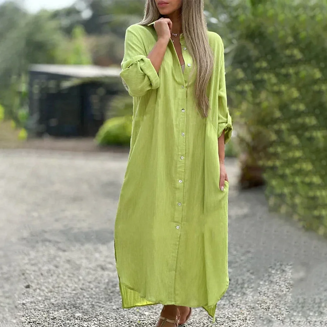 Ankle-Length Shirt Dress in Lime Green