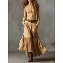 Belted Patchwork Maxi Dress in Khaki