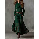 Belted Patchwork Maxi Dress in Green